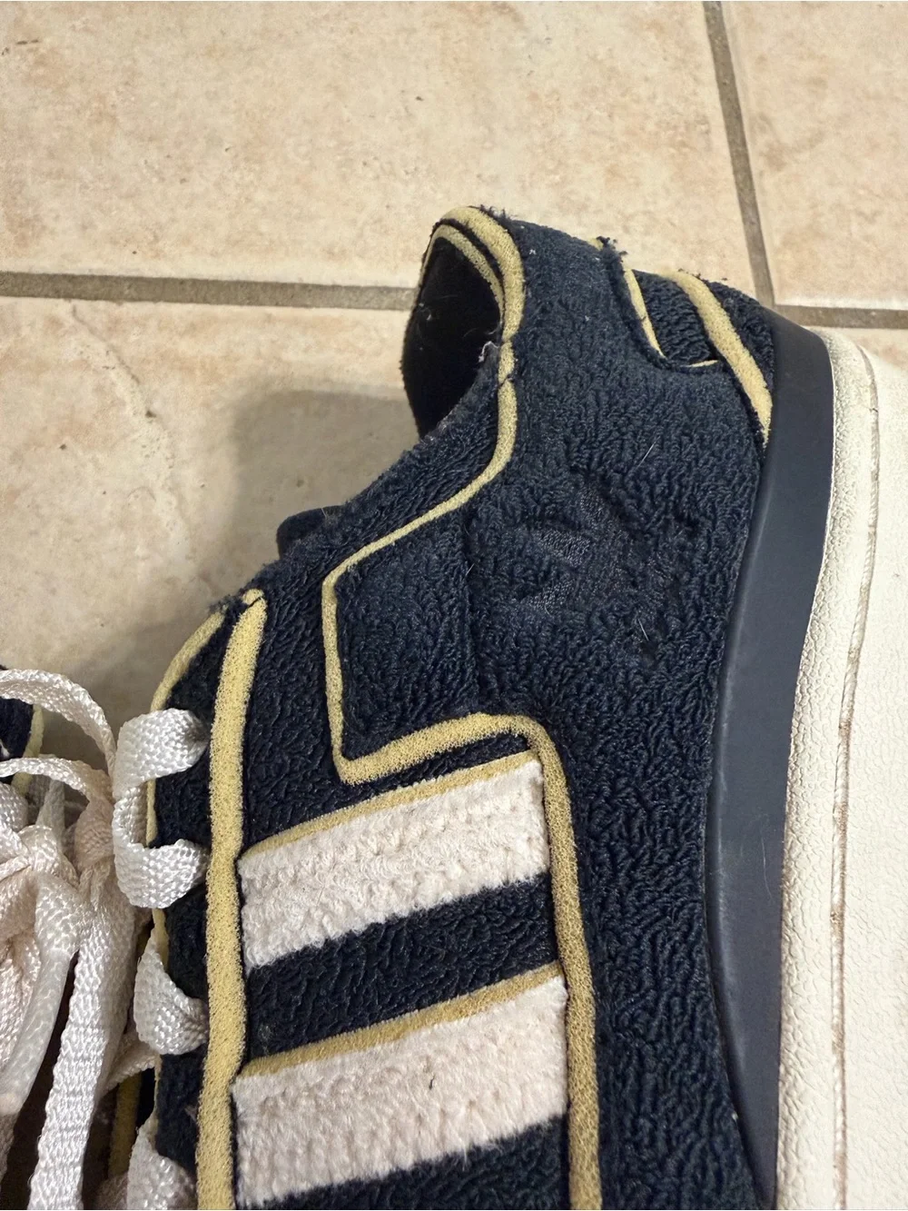 adidas Navy Sneakers with White Stripes and Cream Piping